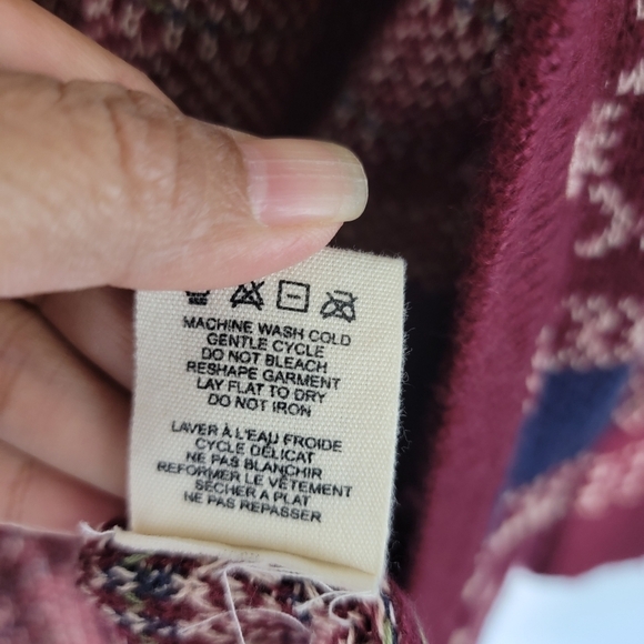 Billabong Women Red Aztec Open Cardigan Sz L Academia Fall Pocket Cabincore Cozy - Picture 11 of 12